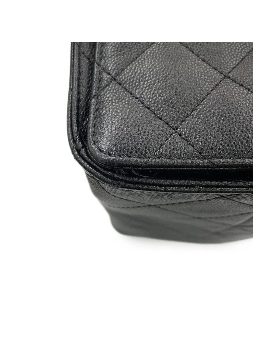 Chanel Chain Shoulder Bag 25 Medium CC Logo Quilted Caviar Leather Black